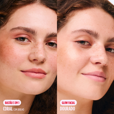 Blush, batom e sombra e muito glow