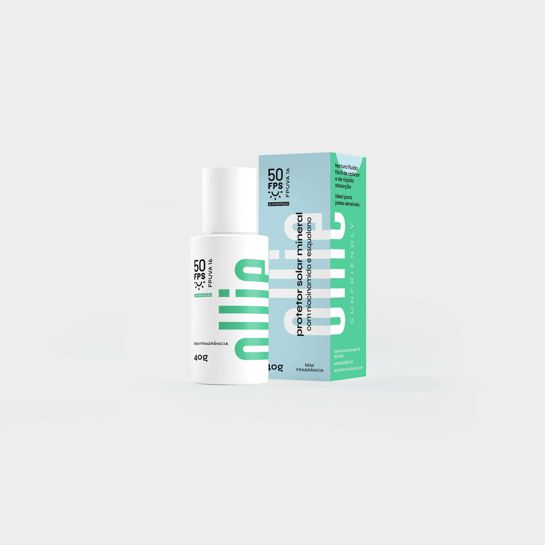 Protetor Solar Mineral Fluido FPS 50 FPUVA 16 Com textura fluida e filtros 100% minerais, não irritantes para peles sensíveis, ação antioxidante, previne e reduz danos solares, com esqualano e niacinamida.