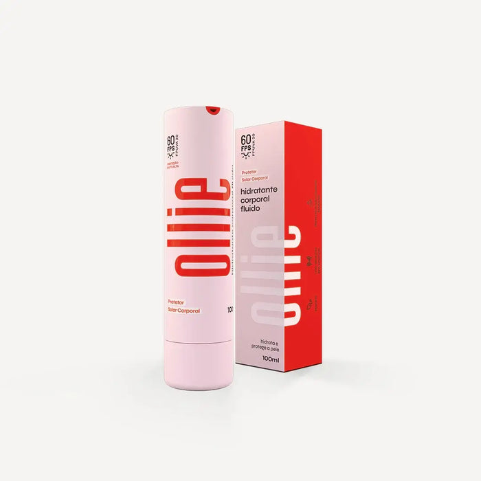 Protetor Solar Hidratante Corporal FPS 60 da Ollie, embalagem e frasco em destaque.