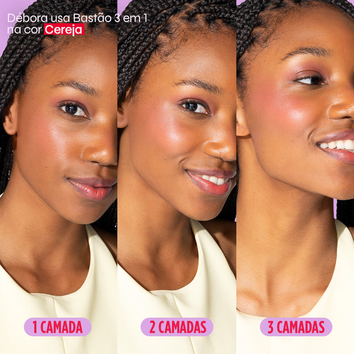 Demonstração de 3 níveis de camada do bastão 3 em 1 da Ollie cor cereja na Débora