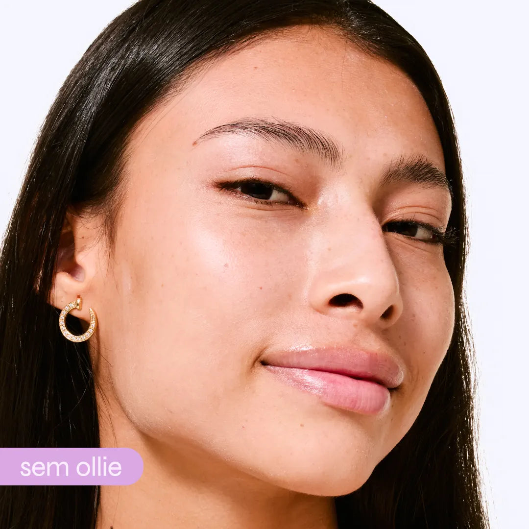 Rosto feminino em close com pele iluminada e natural, sem uso de batom colorido – campanha antes e depois