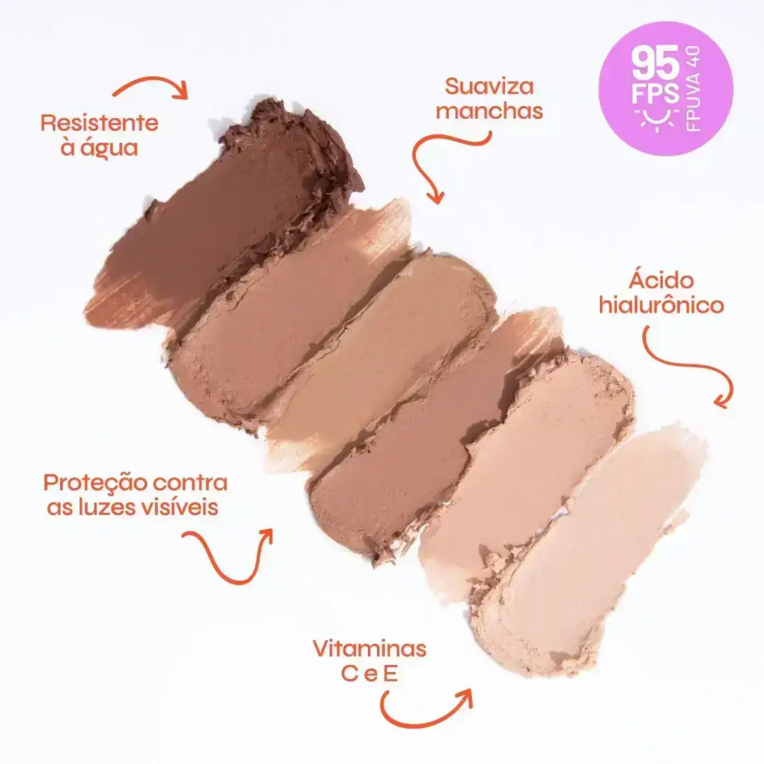 Protetor Solar em bastão com cor da Ollie, FPS 90 FPUVA 40, suaviza manchas, resistente à água, Ácido Hialurônico, proteção contra luzes visíveis, vitaminas C e E