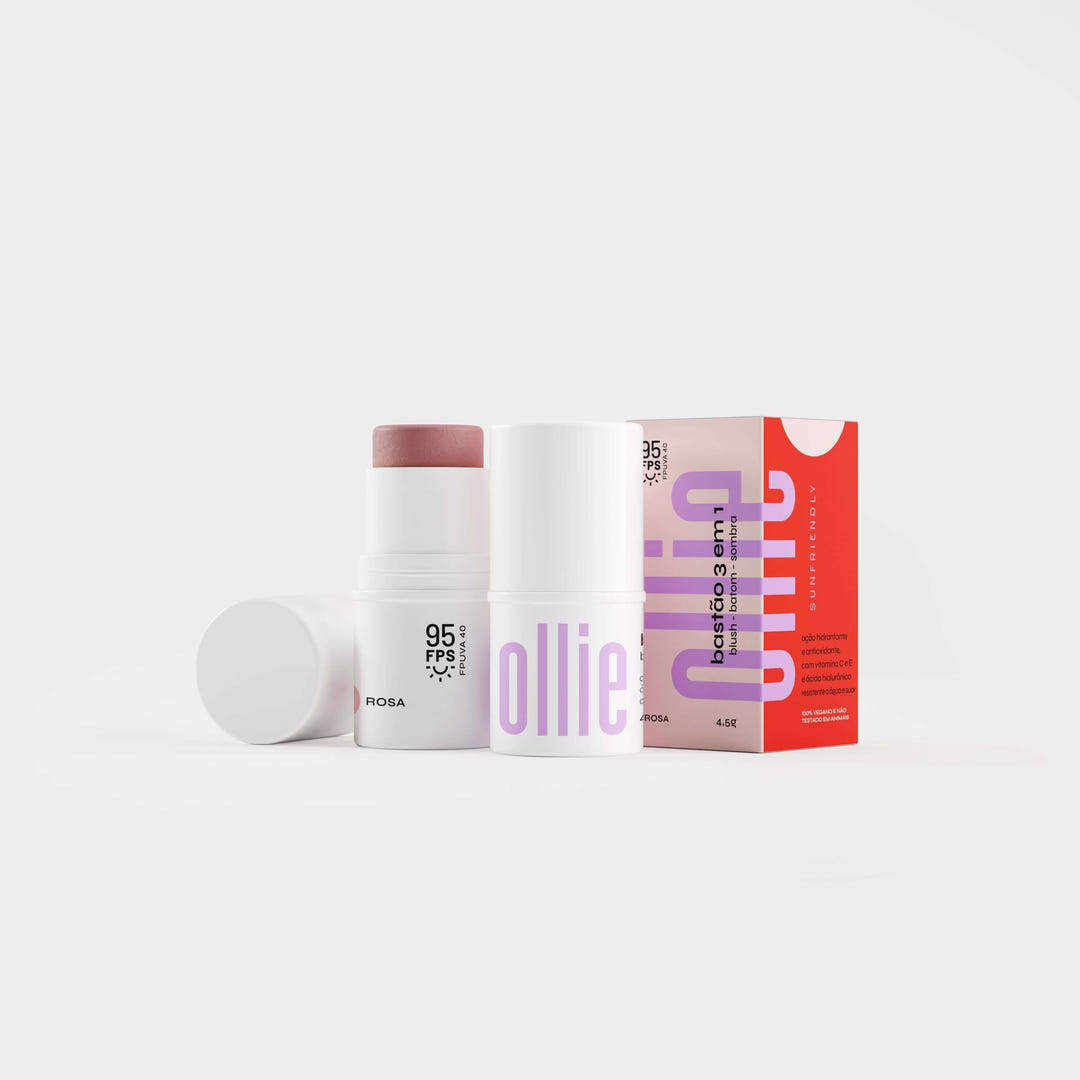 Bastão 3 em 1 Blush, Batom e Sombra FPS 95 Experimente o Blush Stick da Ollie. FPS 95, FPUVA 40, vitamina C e em cinco cores lindas e textura aveludada. Experimente praticidade com o Bastão 3 em 1 Ollie.